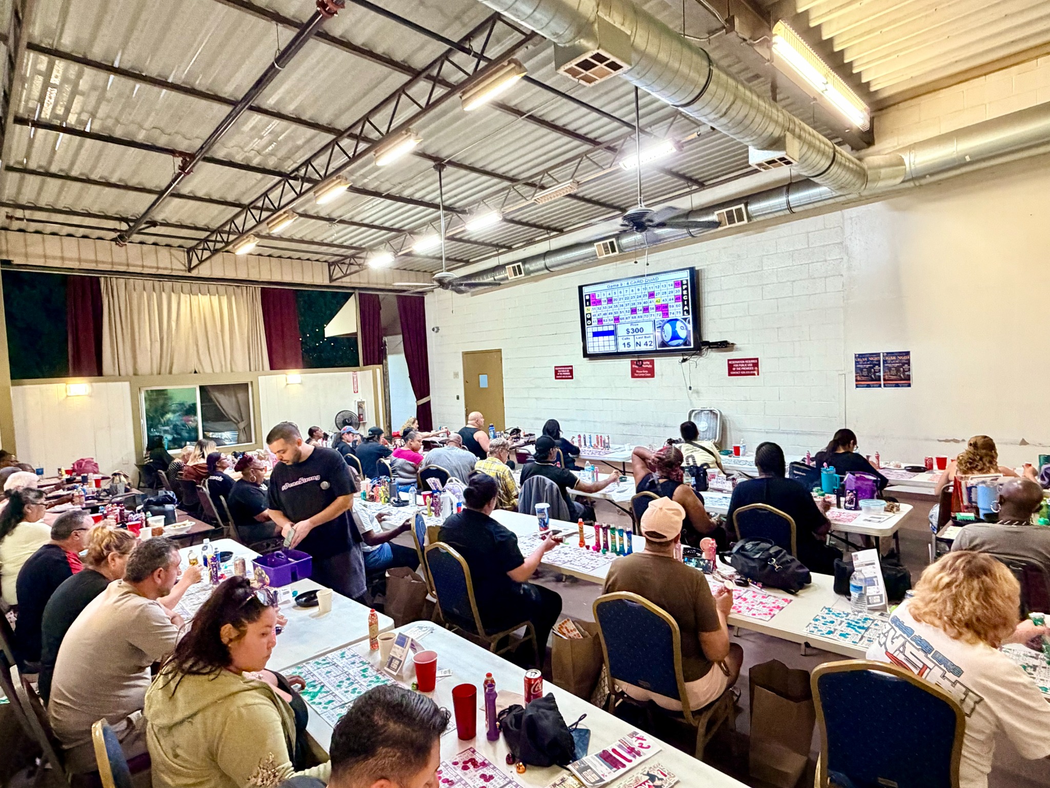 A lively bingo hall filled with players