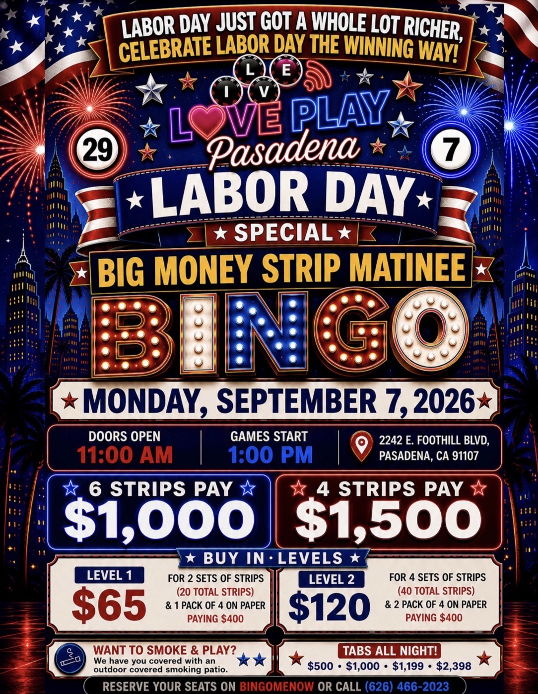 Labor Day Big Money Strip Matinee flyer for September 7