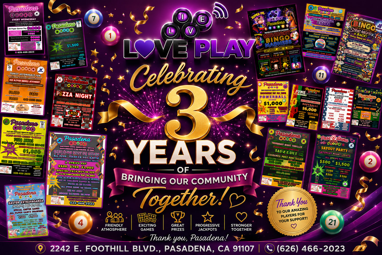 Live Love Play Bingo celebrating three years of bringing the Pasadena community together